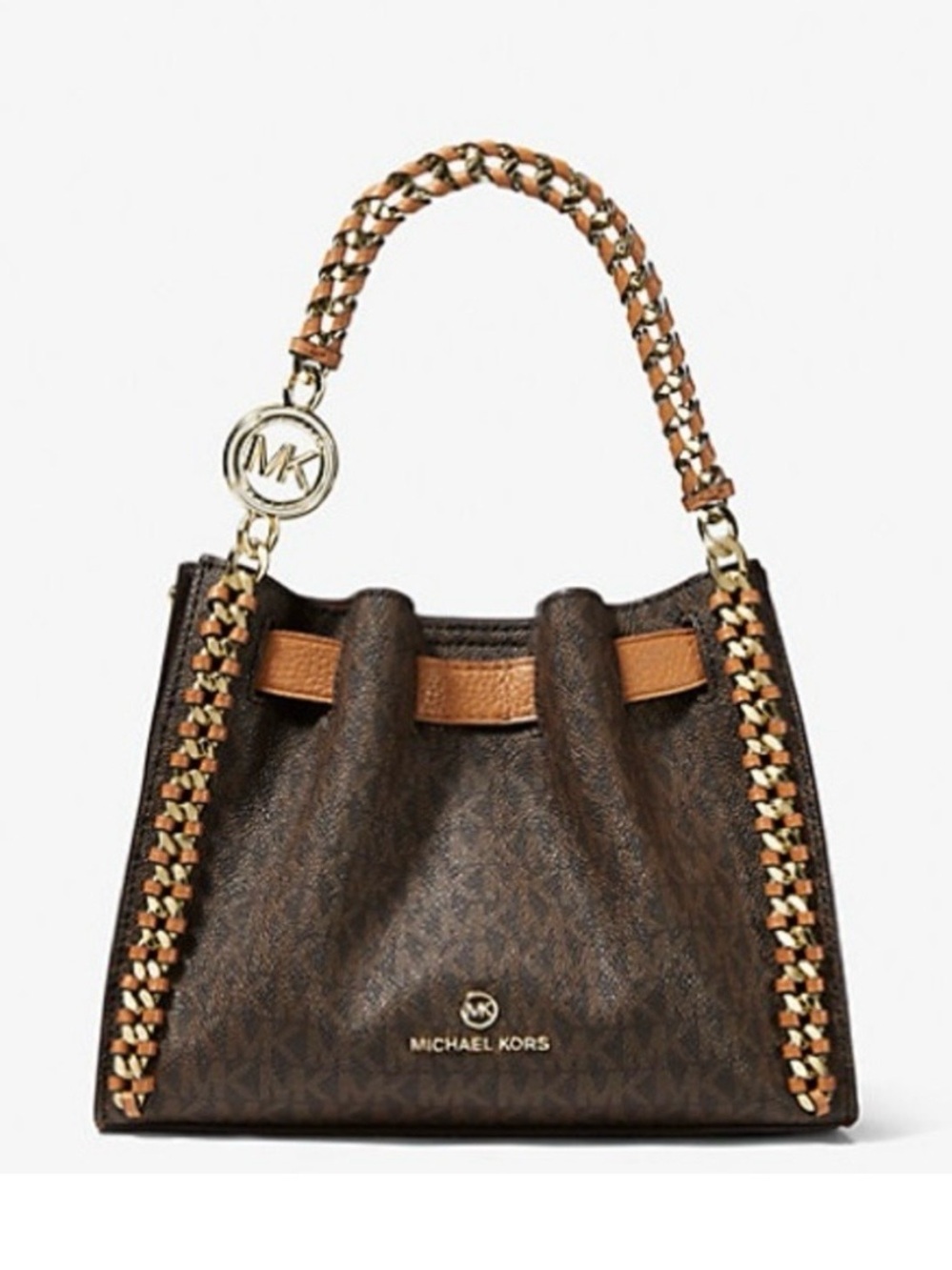 Michael Kors Brown and Tan Chain-Trim Shoulder Bag 45h3g4mc1b